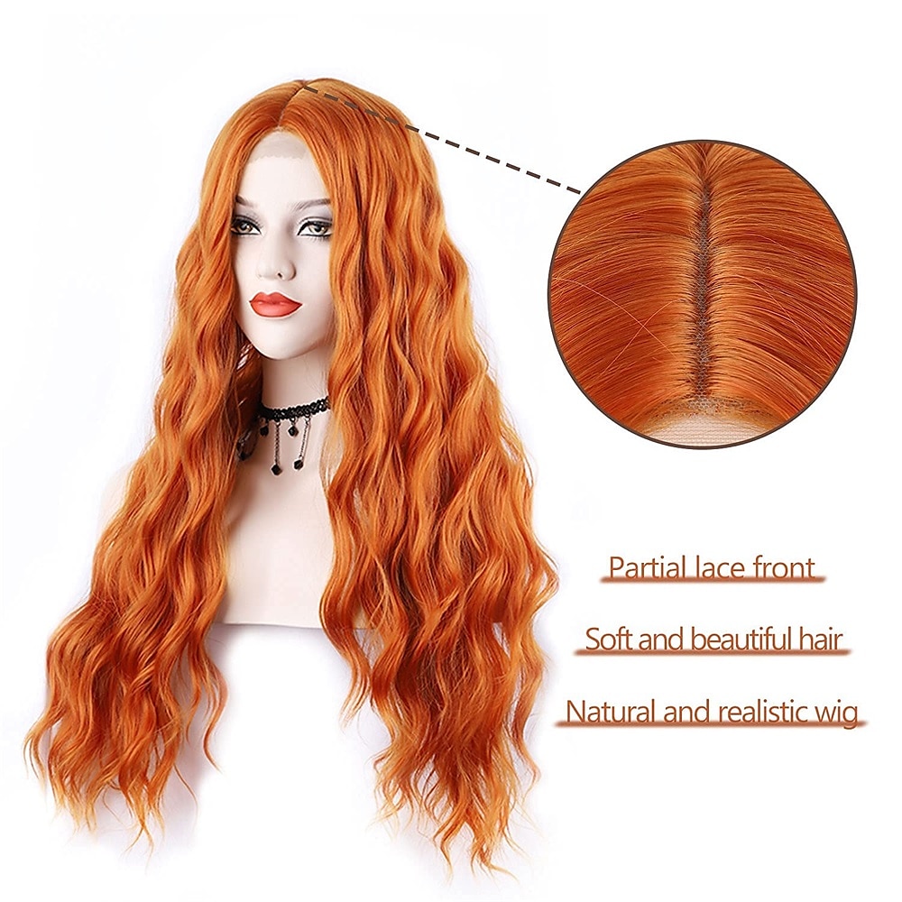 kawaii pruik voor vrouwen lang golvend koperen rode pruik krullend synthetisch kant pruik water wave gember pruik diepe golf halloween cosplay dagelijkse party haar vervanging pruik sadie wastafel 2025 - $36.99 –P17