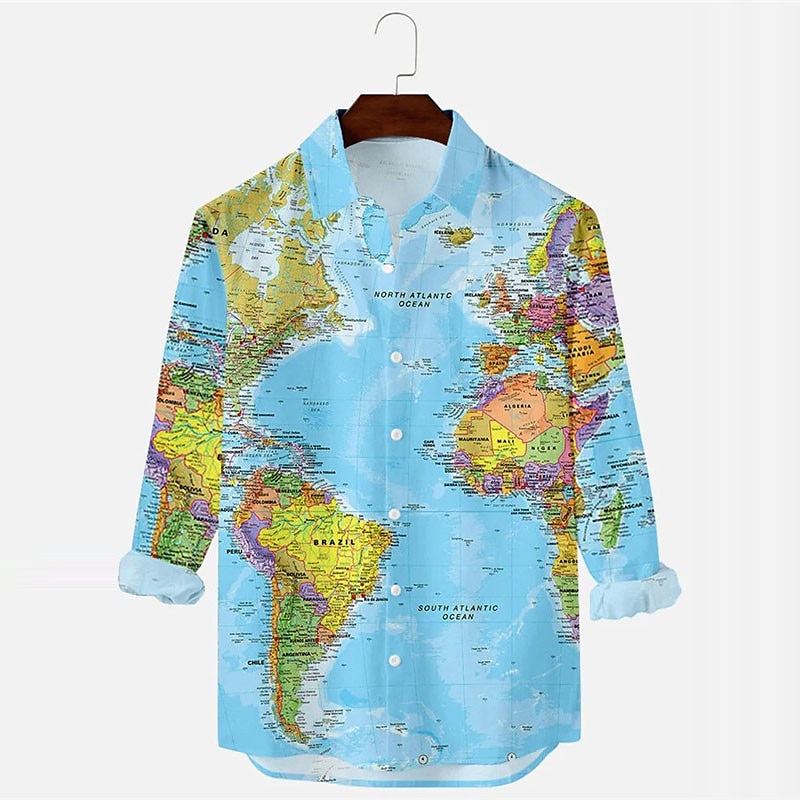 Herr Karta Skjorta Knapp upp skjorta Långärmad Vintage Mode Designer Utomhus Ledigt Helgdag Höst vinter Nedvikt Mönster Button-Down Ljusrosa Blå Grön Kaki 2025 - $26.99 –P1