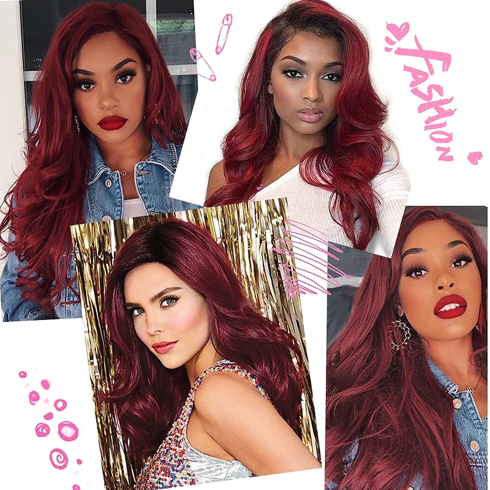 Red Synthetic Wig Long Wavy Side Part Heat Resistance Wig Natural Looking Fiber for Women Cosplay or Daily Use. Halloween Wigs 2025 - $22.99 –P7
