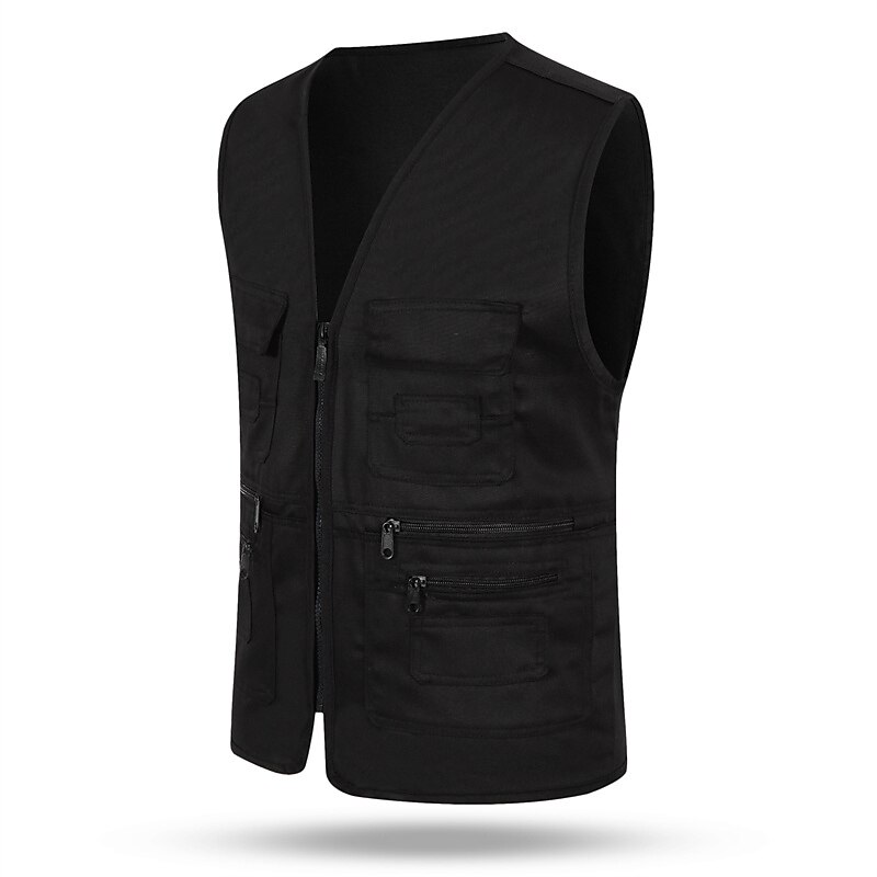 Herr Väst Gilet Fiskeväst Vandringsväst Ärmlös väst Gilet Jacka Utomhus Helgdag Streetwear Elegant och modernt Sommar Vår Ficka Snabbtorkande Polyester Andningsfunktion Ren färg Dragkedja V-hals 2025 - $20.99 –P3