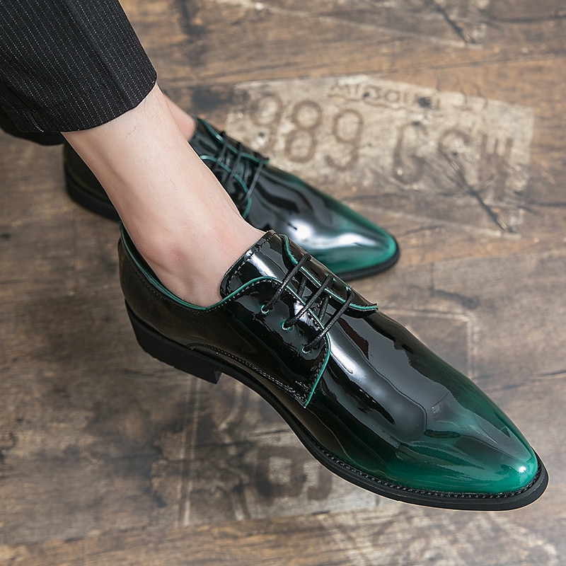 męskie lakierowane skórzane buty wizytowe typu oxford – błyszczące, formalne, sznurowane buty do biznesu, na wesela i wieczorne imprezy 2025 - $54.99 –P10