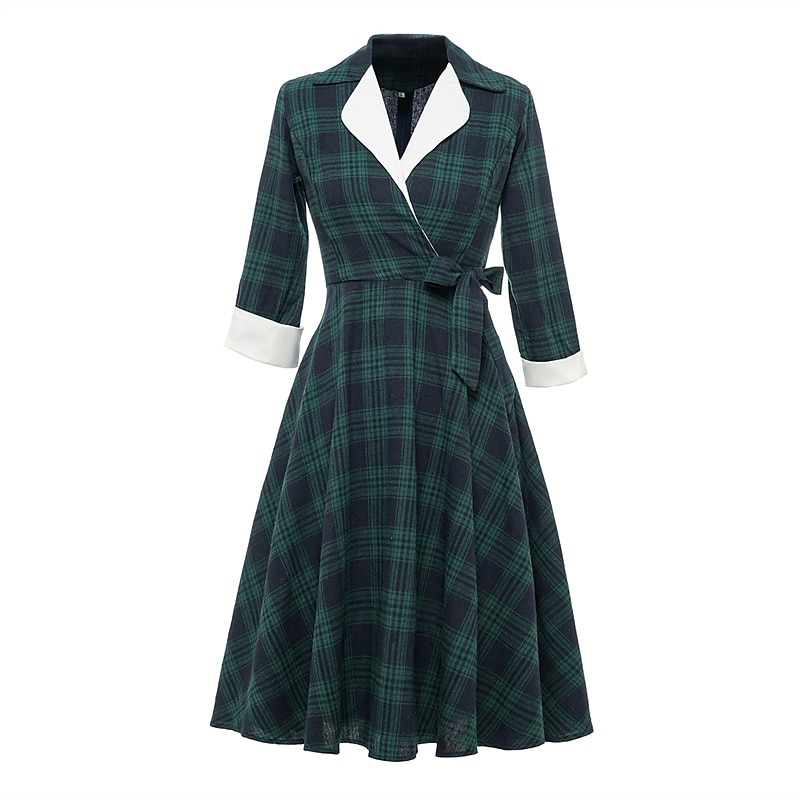 női tartán ruha lengő ruha kockás ruha vintage ruha zöld piros hosszú ujjú kockás fűzős téli őszi ing gallér érett téli ruha őszi ruha 2022 s m l xl xxl 2025 - $44.99 –P1