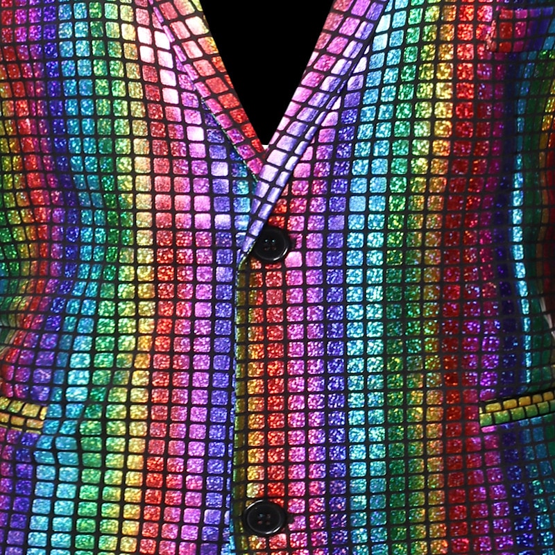 Men's Jacket Blazer Party Evening Bar Party Favor Vintage Skinny Polyester Stripes and Plaid Glitter Windproof Single Breasted Blazer Silver Gold Rainbow 2025 - $57.99 –P8