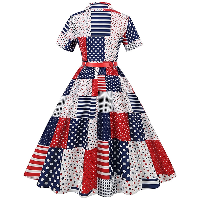 självständighetsdagen flare klänning underklänning bandana 3 st outfits usa flagga 1950-tal retro vintage swing klänning dam festklänning 4 juli 2025 - $35.99 –P5