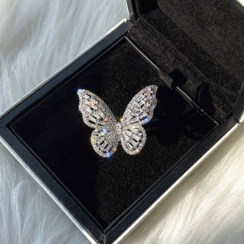 anello autunno matrimonio geometrico argento strass lega farfalla elegante semplice lusso 1 pz / donna / anello aperto / un orecchino / anello regolabile vestito per stupire 2025 del 2025 a $16.99 –P4