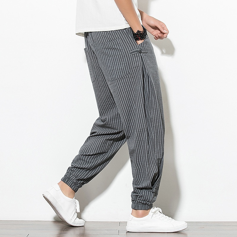 Pánské Tepláky Běžec Kalhoty Letní kalhoty Plážové kalhoty Šňůrky Elastický pas Proužek Pohodlné Prodyšné Ležérní Denní Streetwear Směs bavlny Sportovní Módní Černá Bílá Lehce elastické 2025 - $32.99 –P8