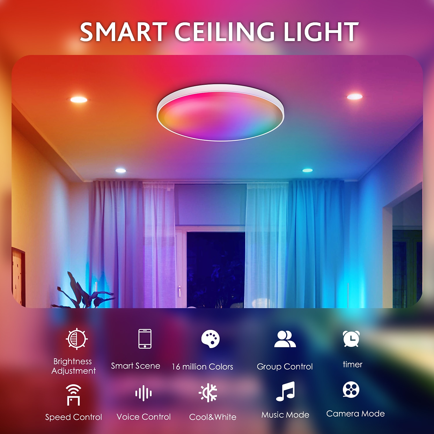 умный потолочный светильник 12 дюймов 30 Вт rgb изменение цвета bluetooth wifi управление приложением 2700k-6500k диммируемая синхронизация с музыкой совместима с alexa google home 2025 - $98.99 –P2