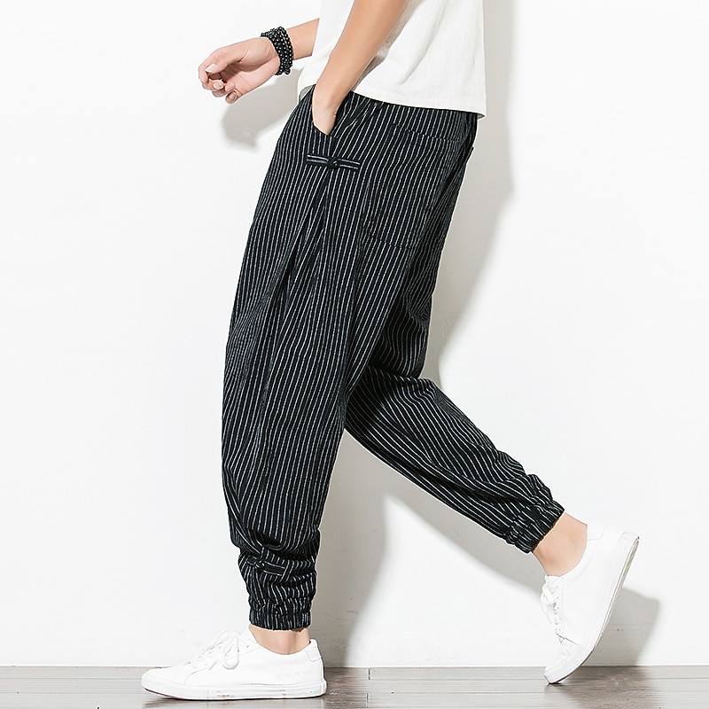 Pánské Tepláky Běžec Kalhoty Letní kalhoty Plážové kalhoty Šňůrky Elastický pas Proužek Pohodlné Prodyšné Ležérní Denní Streetwear Směs bavlny Sportovní Módní Černá Bílá Lehce elastické 2025 - $32.99 –P10