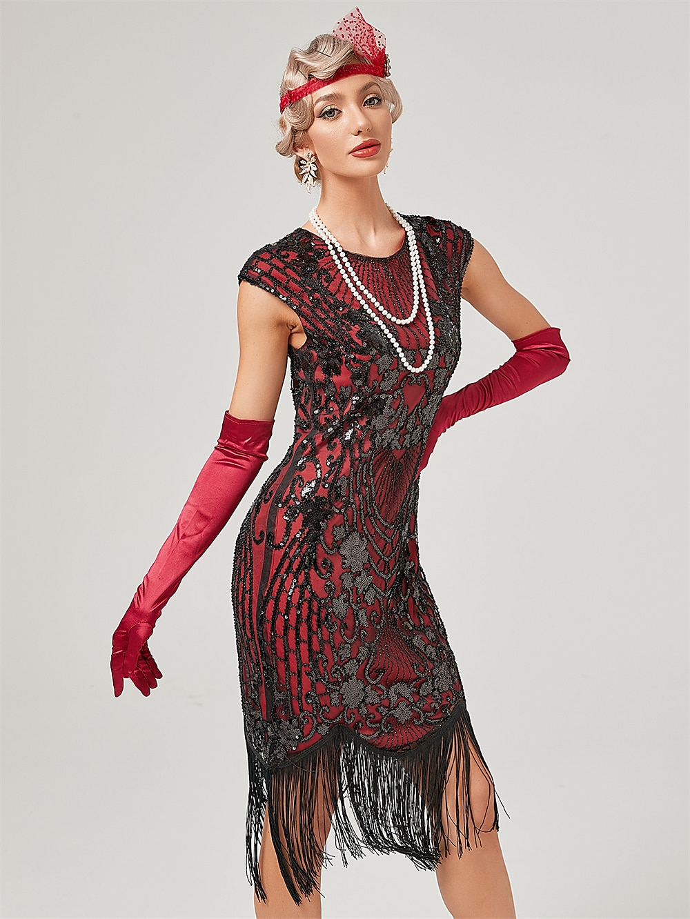 Anni Ruggenti Anni 1920 Lunghezza al ginocchio Vestito Abito Flapper Abito da Ballo Normale Cortissima Il grande Gatsby Charleston Invitato al matrimonio Paillettes Frangia con nappe Scollo Tondo del 2026 a $51.99 –P17
