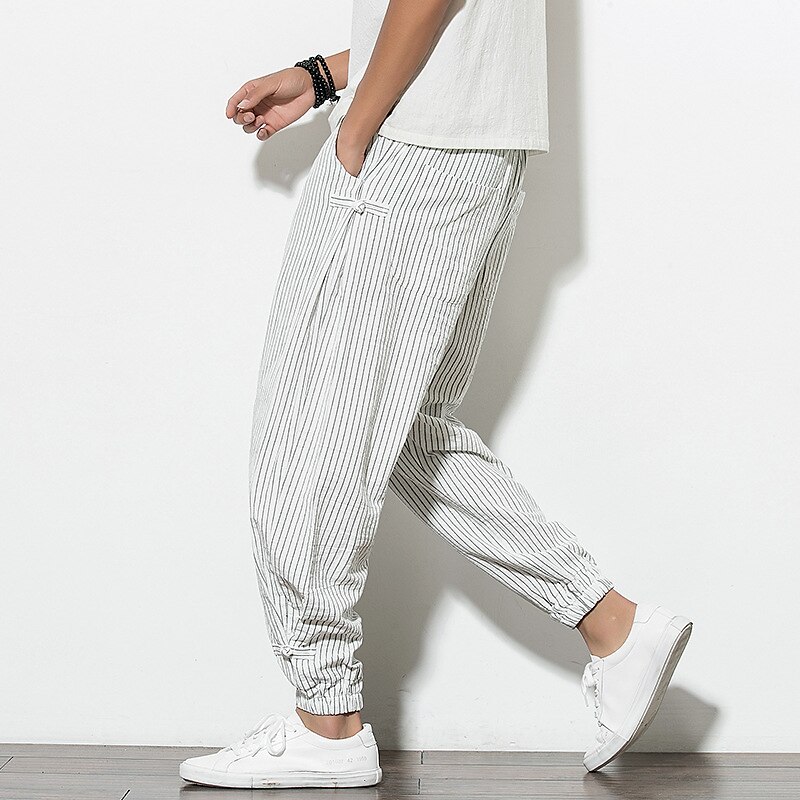Pánské Tepláky Běžec Kalhoty Letní kalhoty Plážové kalhoty Šňůrky Elastický pas Proužek Pohodlné Prodyšné Ležérní Denní Streetwear Směs bavlny Sportovní Módní Černá Bílá Lehce elastické 2025 - $32.99 –P3