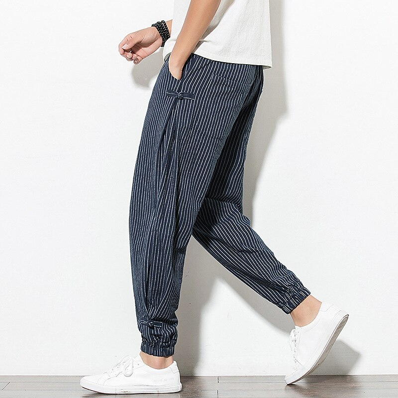 Pánské Tepláky Běžec Kalhoty Letní kalhoty Plážové kalhoty Šňůrky Elastický pas Proužek Pohodlné Prodyšné Ležérní Denní Streetwear Směs bavlny Sportovní Módní Černá Bílá Lehce elastické 2025 - $32.99 –P7