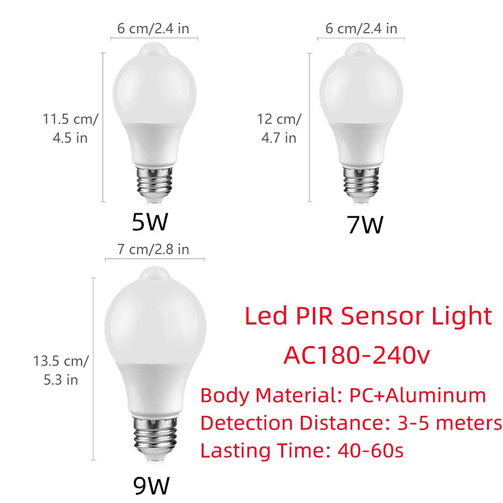4 قطعة 9 واط E27 LED ليلة ضوء لمبة مصباح مع مستشعر حركة البير استشعار كشف الحركة A60 A19220 فولت 2025 - $34.99 –P2