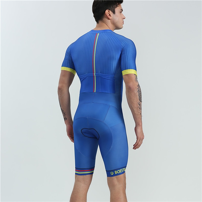 BOESTALK Miesten Lyhythihainen Triathlon Tri -puku Kesä Spandex Vihreä / Keltainen Taivaan sininen Sininen Raita Tilkkutäkki Pilkku Pyörä Liikunta-asut Hengittävä Anatominen tyyli Nopea kuivuminen 2025 - $44.99 –P10