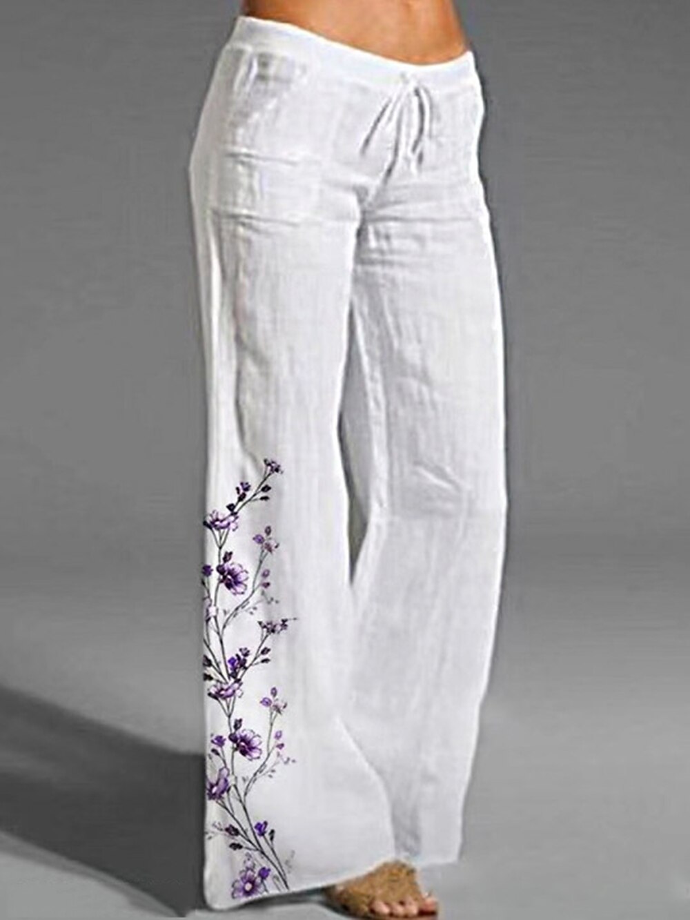 Low Rise Linen Pants Wide Linen Long Pants Waist Cotton Leg