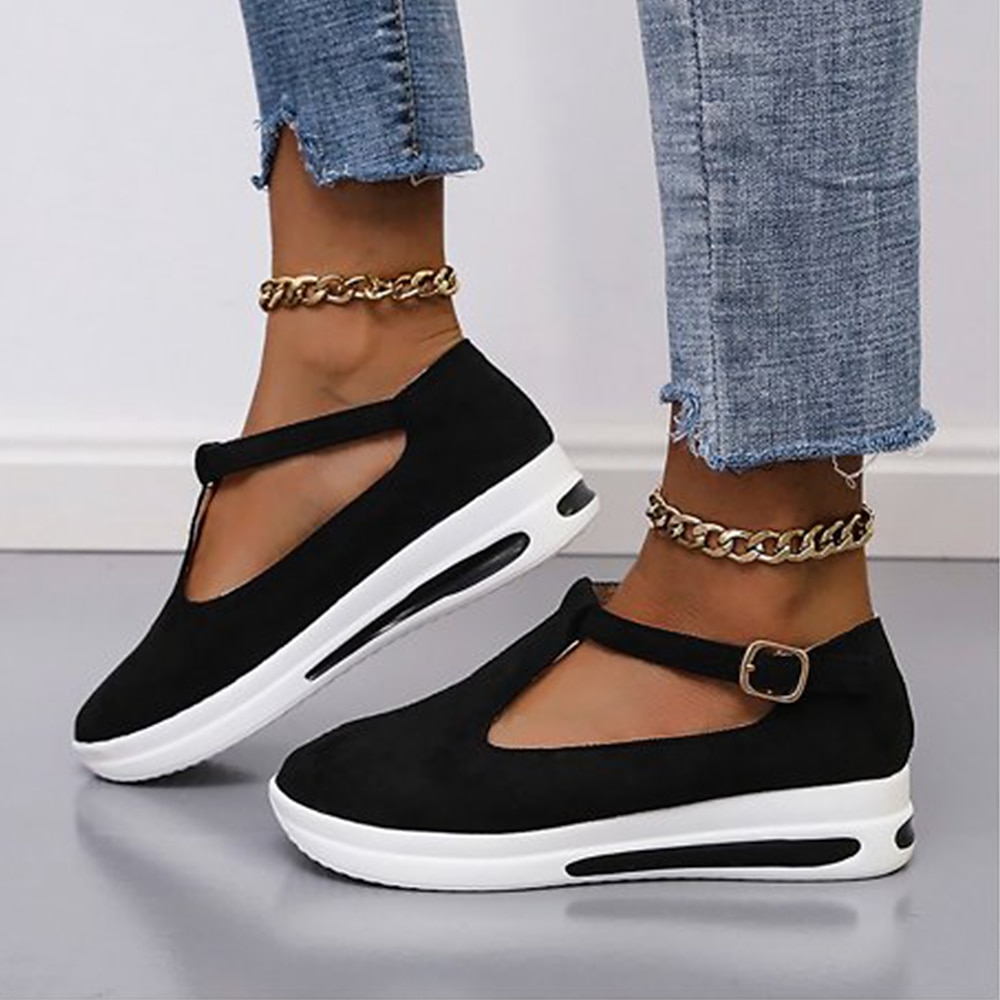 Damen Plateau-T-Strap-Sneaker – lässige schwarz-weiße Mary-Jane-Schuhe mit dicker Sohle zum Gehen und für den Alltag 2025 - $21.99 -P4