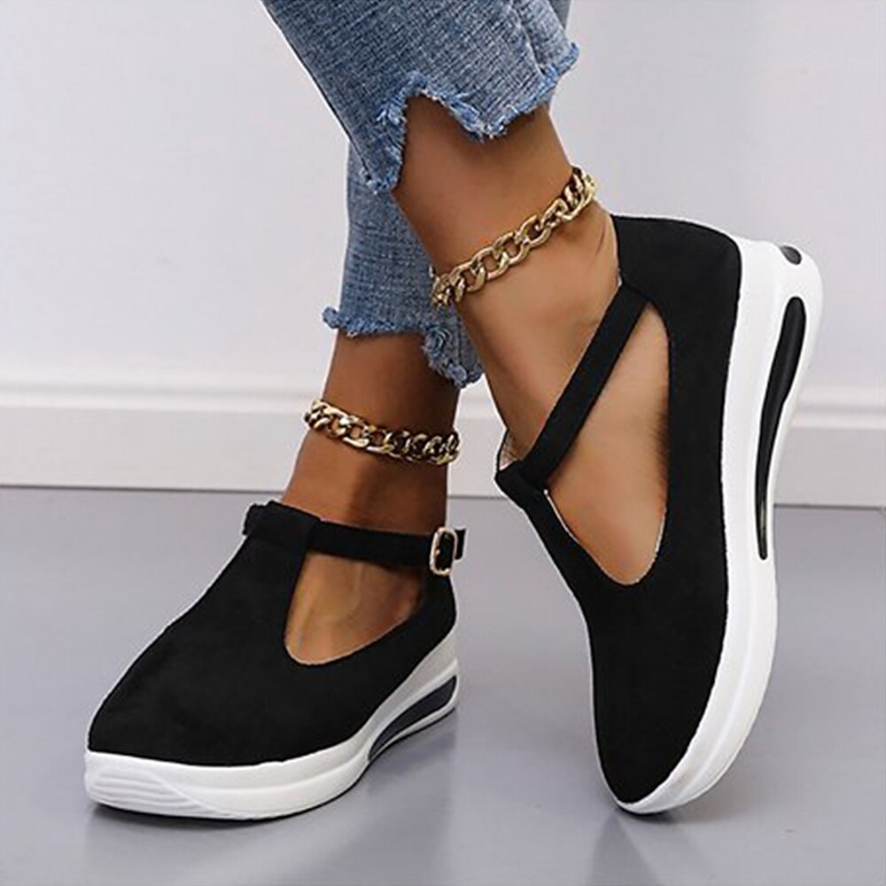 Damen Plateau-T-Strap-Sneaker – lässige schwarz-weiße Mary-Jane-Schuhe mit dicker Sohle zum Gehen und für den Alltag 2025 - $21.99 -P3