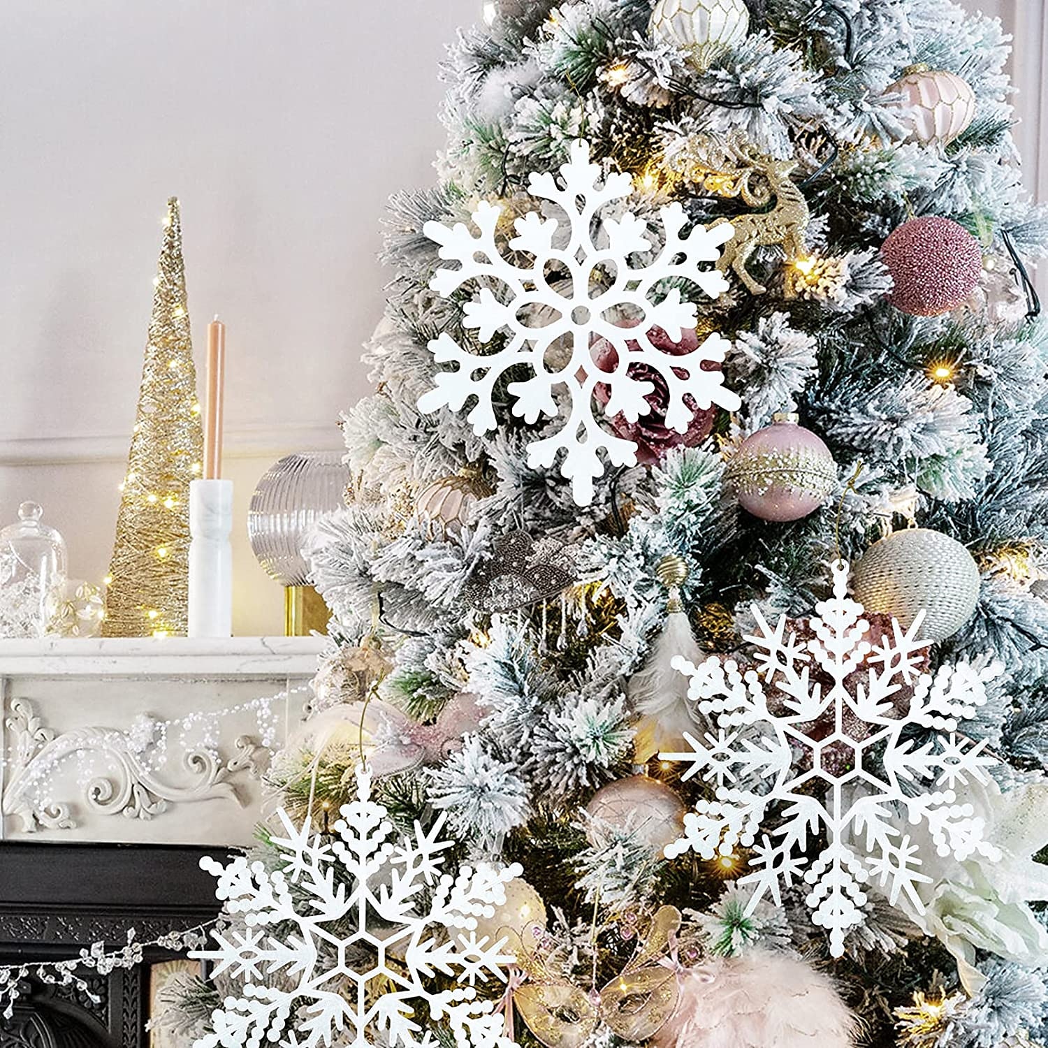 julesnøfnugg ornamenter sett xmas plast hengende snøflak til juletre dekorasjoner vinter eventyrland frossen bursdagsfest ferie hjemmeinnredning håndverk snøfnugg 2025 - $7.99 –P4