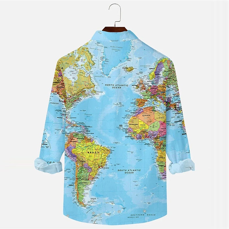 Herr Karta Skjorta Knapp upp skjorta Långärmad Vintage Mode Designer Utomhus Ledigt Helgdag Höst vinter Nedvikt Mönster Button-Down Ljusrosa Blå Grön Kaki 2025 - $26.99 –P2