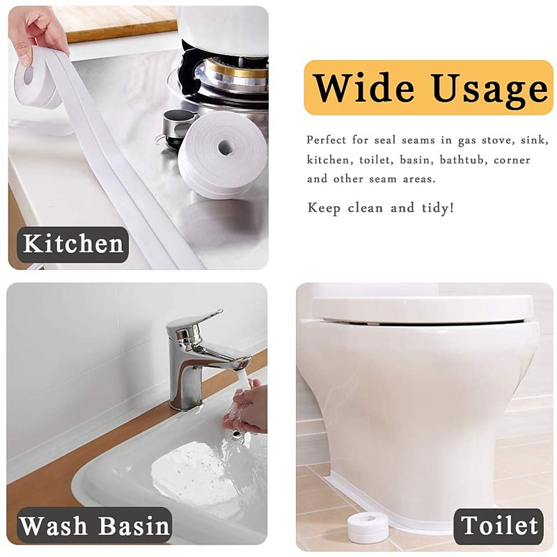 2PCS Caulk Strip Tape PVC Self-Adhesive Decorative Sealing Tape Used for Kitchen Sink Toilet Bathroom Bathtub Floor Wall Edge 0.87''*10.5ft/2.2*320cm 2025 - $4.99 –P6