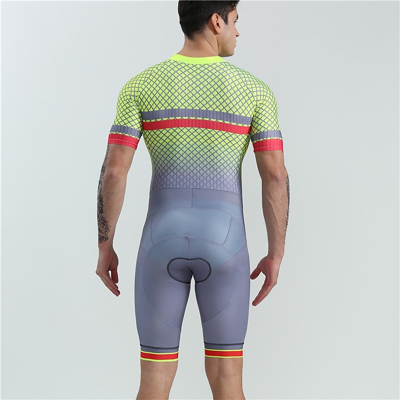 BOESTALK Miesten Lyhythihainen Triathlon Tri -puku Kesä Spandex Vihreä / Keltainen Taivaan sininen Sininen Raita Tilkkutäkki Pilkku Pyörä Liikunta-asut Hengittävä Anatominen tyyli Nopea kuivuminen 2025 - $44.99 –P8