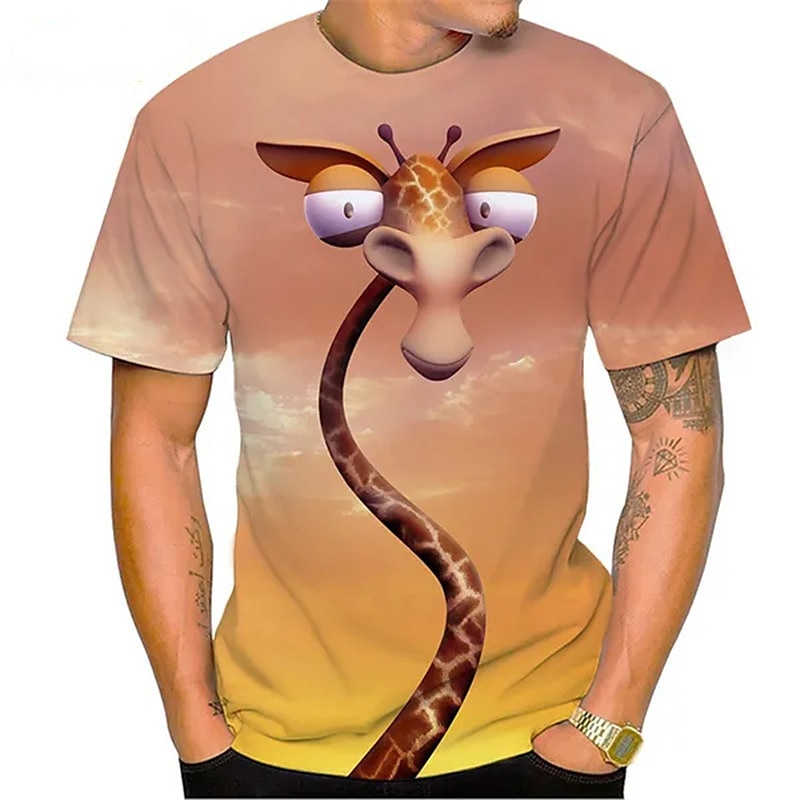 Bărbați Unisex Animal Girafă Imprimeu Grafic Tricou Tricouri amuzante Manșon scurt Tricou Tipărire 3D Stil Nautic Cămașă Sport Designer Casual În aer liber Stradă Zilnic Galben Mov Portocaliu Vară 2025 - $17.99 –P3