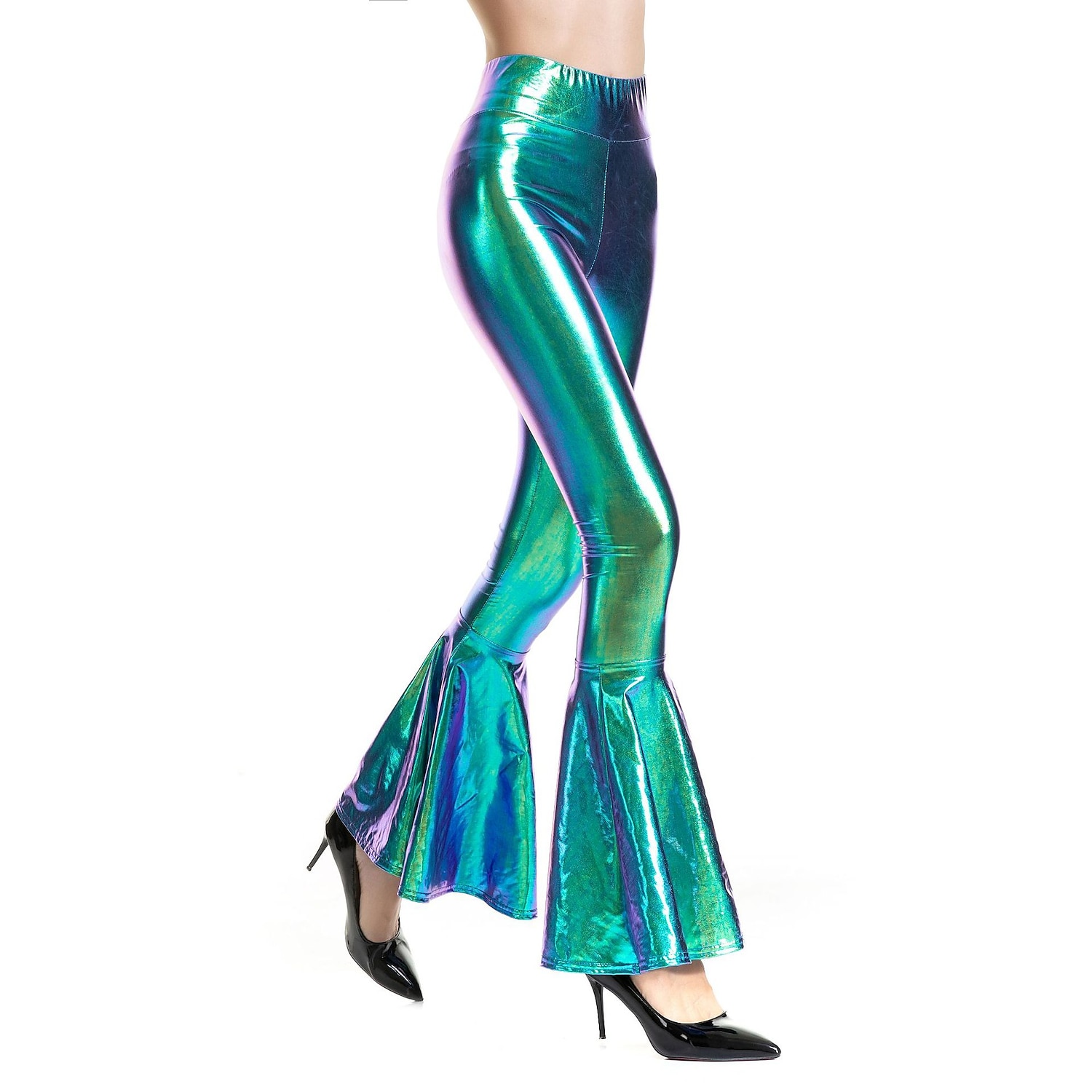 Metallisk 80-talet Glänsande latexpatent Långbyxor Bell Bottom byxor PU-läder Dam Karnevalsdräkt Maskerad Fest Möhippa Prideparad Vuxna Byxor 2025 - $33.99 –P2
