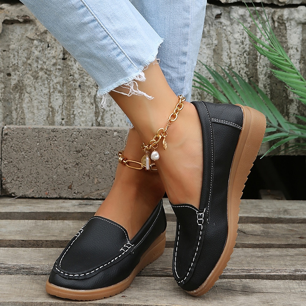 Women's Orange Faux Leather Loafers – Slip-On Moccasin Flats with Cushioned Sole for Casual Wear, Walking, and Daily Commute 2025 - $26.99 –P10