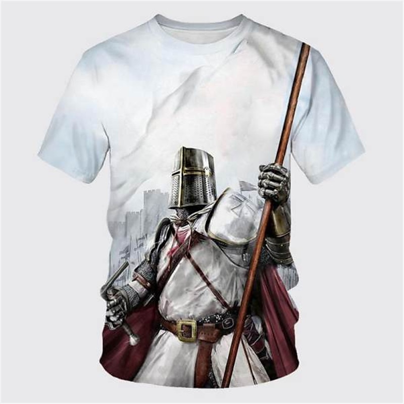 Men's Templar Cross Graphic Prints Soldier T Shirt Christian T Shirts Short Sleeve T shirt 3D Print Crew Neck Shirt Vintage Sports Designer Outdoor Street Daily Black / Gray Black White Summer 2025 - $17.99 –P8