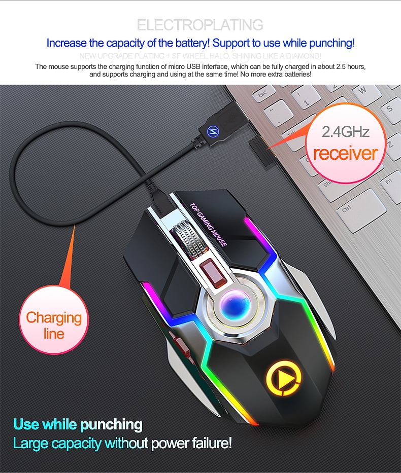 A5 rechargeable wireless mouse gaming RGB luminous mute silent colorful computer gaming mouse 2025 - $43.99 –P5