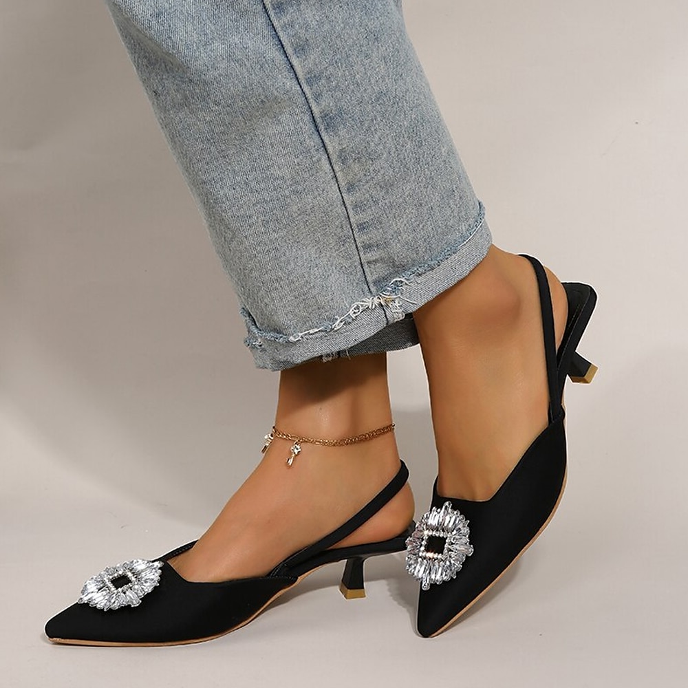 Cheap Silver Glitter Low Heel Dress Shoes for Women Thin Heels Pointed Toe  Faux Leather Ma-017 | Joom