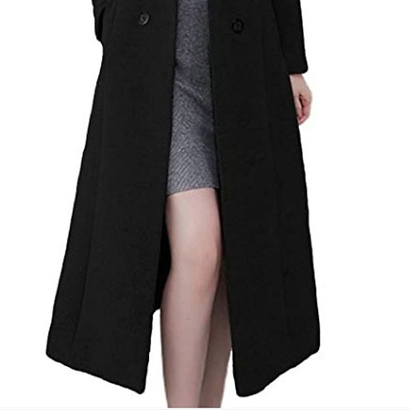 Women's Winter Coat Long Overcoat Double Breasted Lapel Pea Coat Thermal Warm Windproof Trench Coat with Pockets Elegant Slim Fit Lady Jacket Fall Outerwear Long Sleeve Black 2023 - US $53.99 –P3