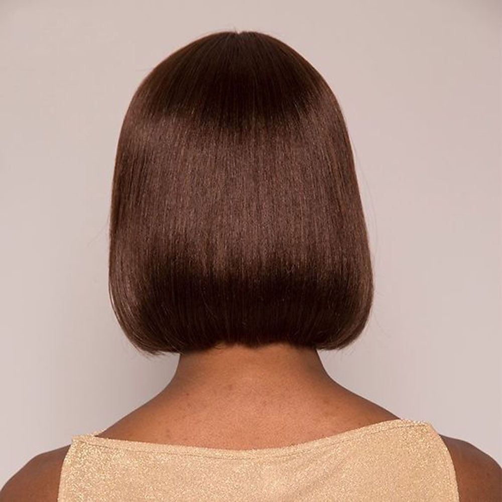 Short Human Hair Wig with Fringe for Women Straight Remy Hair Bob Wigs With Bangs Dark Brown Balayage Highlight Ombre Color 2025 - $67.99 –P4