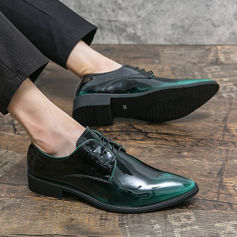 męskie lakierowane skórzane buty wizytowe typu oxford – błyszczące, formalne, sznurowane buty do biznesu, na wesela i wieczorne imprezy 2025 - $54.99 –P16