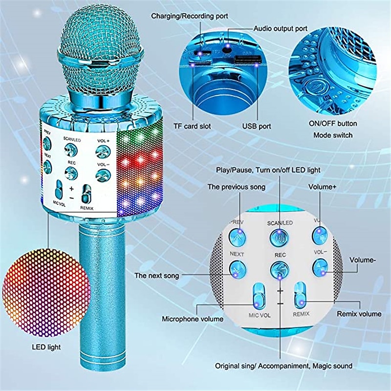 Karaoke Microfoon Draadloze Karaoke Microfoon met LED Licht voor Meisjes 3-12 Jaar oud Kerstcadeau Speelgoed 2026 - $29.99 –P3