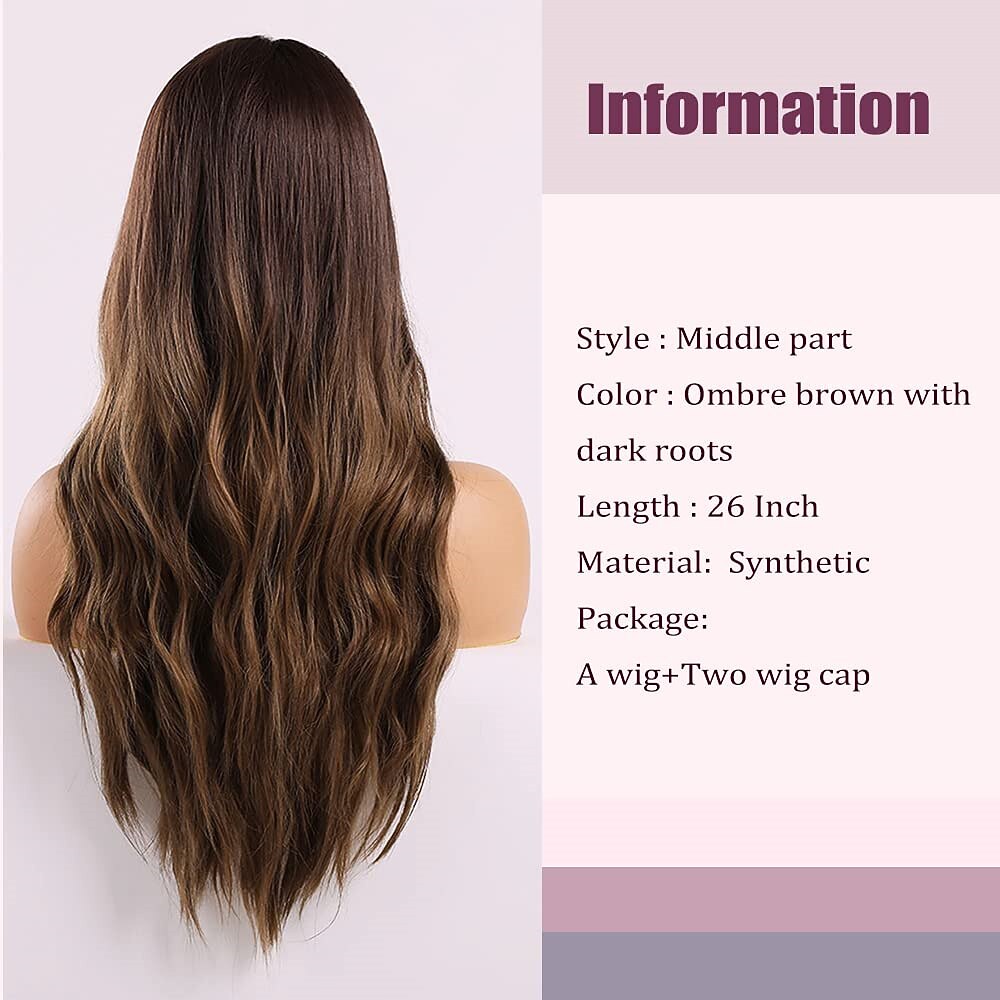 Brown Wig for Women Long Curly Wig Natural Brunette Wigs Middle Part Heat Resistant Synthetic 26 Inch Wig 2026 - $21.99 –P3