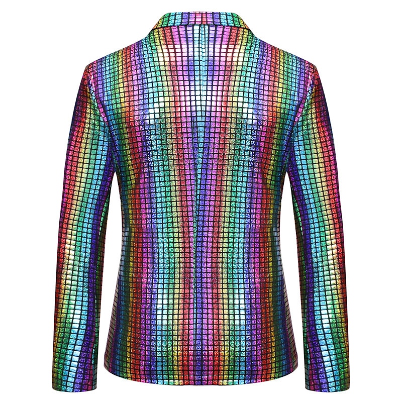 Men's Jacket Blazer Party Evening Bar Party Favor Vintage Skinny Polyester Stripes and Plaid Glitter Windproof Single Breasted Blazer Silver Gold Rainbow 2025 - $57.99 –P2