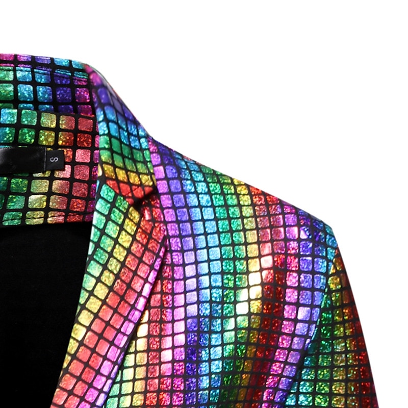 Men's Jacket Blazer Party Evening Bar Party Favor Vintage Skinny Polyester Stripes and Plaid Glitter Windproof Single Breasted Blazer Silver Gold Rainbow 2025 - $57.99 –P7