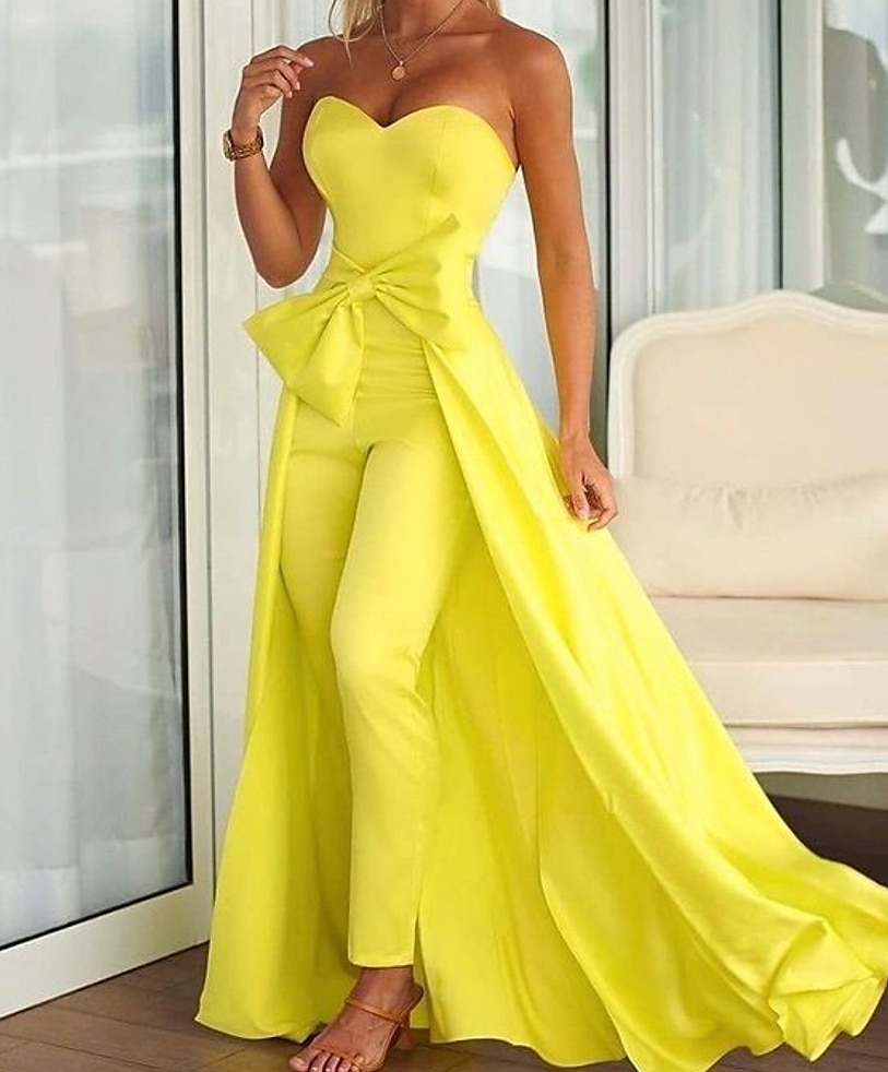 Women's Jumpsuit Solid Color Strapless Formal Party Prom Pencil Regular Fit  Sleeveless