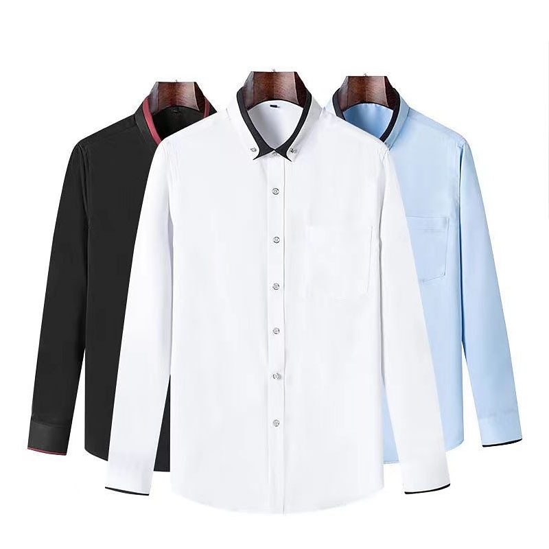 Men's Dress Shirt Wine Black White Long Sleeve Solid / Plain Color Turndown All Seasons Wedding Clothing Apparel 2023 - AED 115.99 –P10