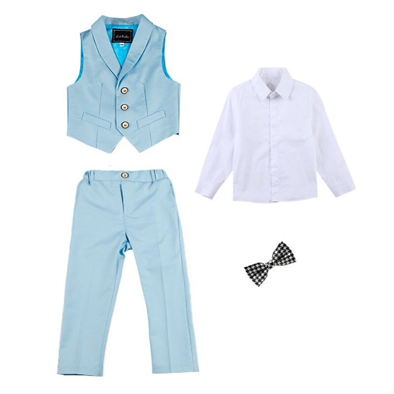 skjorte for gutter & bukse klær sett 4 deler langermet marineblå ensfarget bomull skoleferie mild preppy stil 3-13 år 2025 - $44.99 –P4
