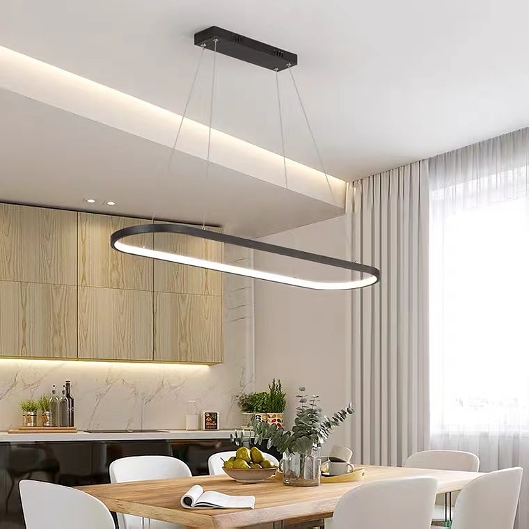 Lampada a sospensione a led 1 luce 70c/90m 40w design ovale rettangolo alluminio finiture verniciate nere lampada moderna per sala da pranzo ristorante bar 110-240v solo dimmerabile con telecomando del 2025 a $140.99 –P7