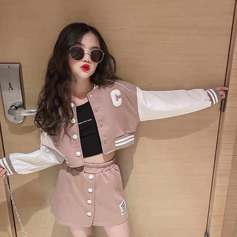 Flickor 3D Bokstav Kjolset Klädesset Långärmad Höst Vinter Ledigt Preppy stil Bomull Barn 5-13 år Skola Utomhus Normal 2025 - $40.99 –P8