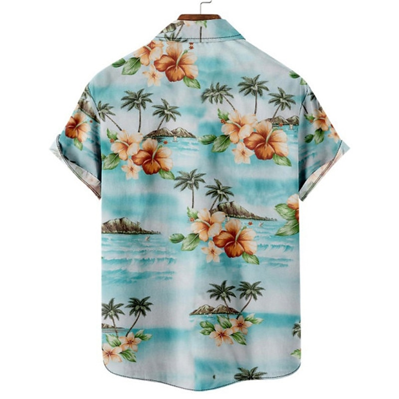 Herr Blommig Leopard Landskap Skjorta Hawaii skjorta Aloha skjorta Kort ärm Skjorta Nedvikt Mode Designer Ledigt Utomhus Gata Ledigt Vit Gul Marinblå 3D-tryck S M L 2025 - $24.99 –P11