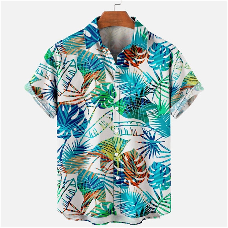 Herr Blommig Leopard Landskap Skjorta Hawaii skjorta Aloha skjorta Kort ärm Skjorta Nedvikt Mode Designer Ledigt Utomhus Gata Ledigt Vit Gul Marinblå 3D-tryck S M L 2025 - $24.99 –P16