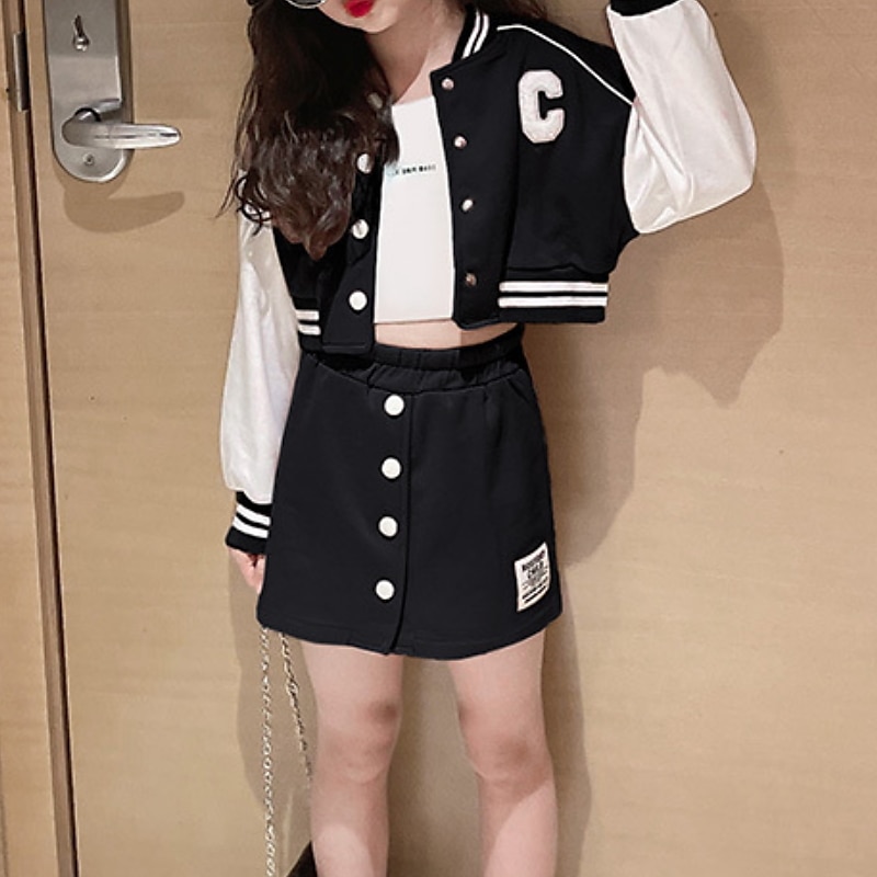 Flickor 3D Bokstav Kjolset Klädesset Långärmad Höst Vinter Ledigt Preppy stil Bomull Barn 5-13 år Skola Utomhus Normal 2025 - $40.99 –P6