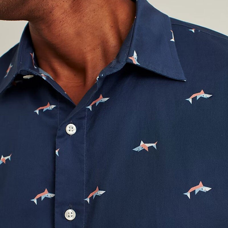 Herren Tier Hai Hemd Knopfhemd Kurzarm Modisch Designer Brautkleider schlicht Outdoor Festtage Sommer Frühling Umlegekragen Bedruckt Button-Down Marineblau 2025 - $24.99 –P2