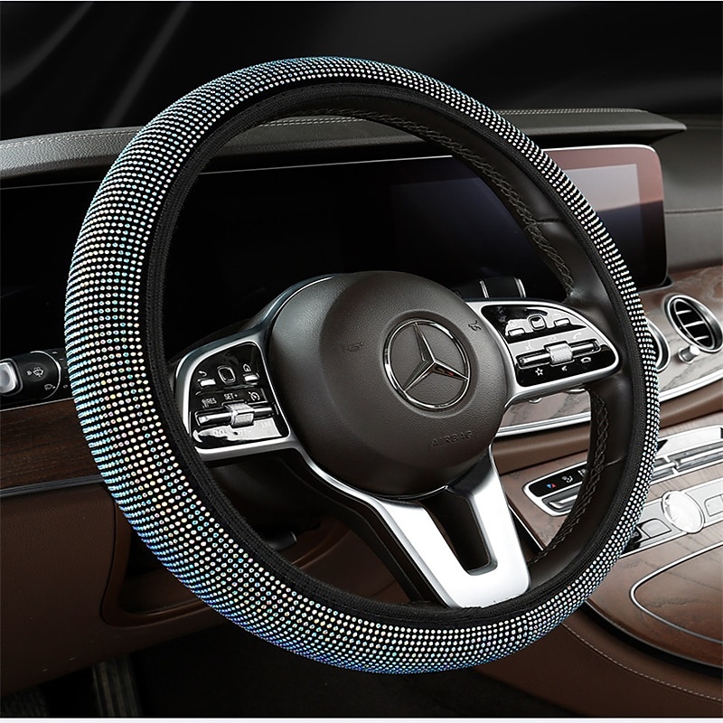 Starfire diamentowa skórzana kierownica pokrowiec na kierownicę dla kobiet dziewczyn z błyszczącymi kryształowymi dżetów uniwersalny fit 15 cal samochód suv wheel anti-slip protector 2025 - $12.99 –P7