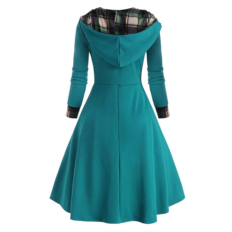 Mulheres Vestido midi Vestido xadrez Vestido casual Vestido da bainha Moda Roupa de inverno Férias Diário Ajuste Largo Xadrez Bloco de cor Manga Longa Com Capuz Preto Vermelho Primavera Outono Inverno de 2025 por $13.99 -P4