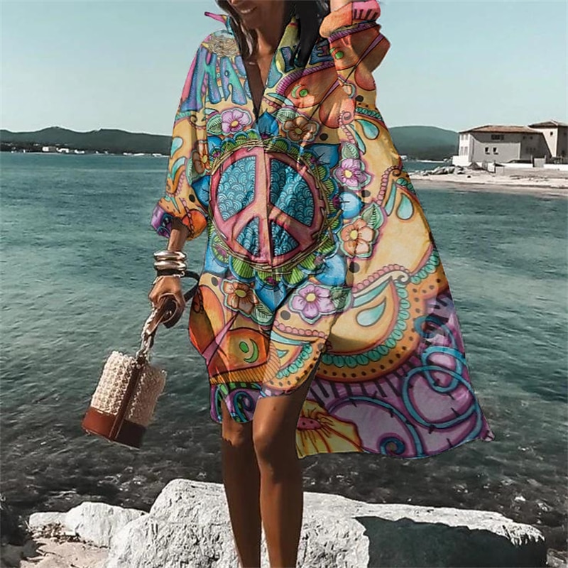 Women's Shirt Dress Casual Dress Swing Dress Midi Dress Outdoor Winter Dress Daily Fashion Stylish Shirt Collar Rolled Cuff High Low dress Long Sleeve Summer Spring Fall 2023 Loose Fit 2025 - $35.99 –P4