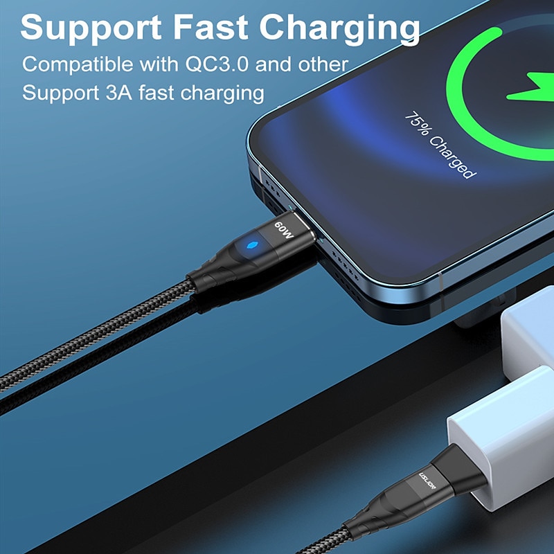 Кабель USB 3.0 60W 3,3 фута USB-C на Lightning/микро/USB-C 3 A Быстрая зарядка Высокая скорость передачи данных нейлон плетеный Прочный Магнитный Назначение Macbook Samsung Xiaomi 2025 - $22.99 –P5